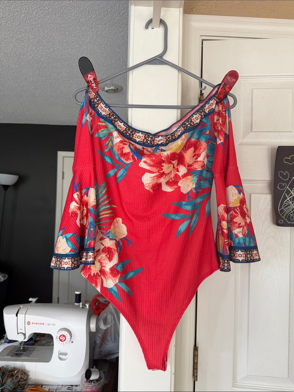 Flying Tomato Red Floral Off-Shoulder Bodysuit